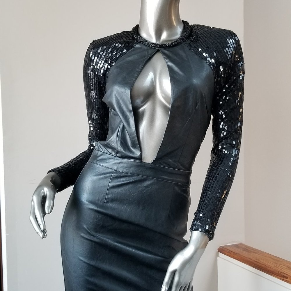Black front opening pleather dress